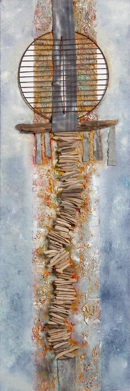 Zonder titel, olieverf, bbq-rooster, wrakhout en  lood op linnen.jpg