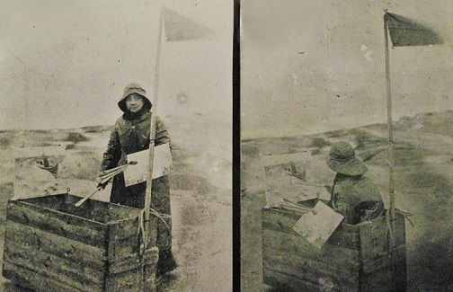 Betzy in haar schilderskist op het strand.jpg