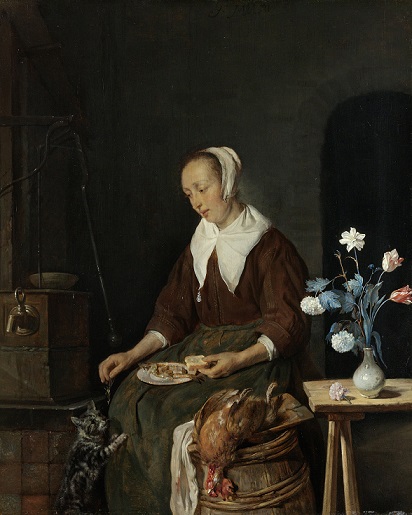 Gabriel Metsu - Vrouw aan de maaltijd- Het onbijt van de kat.jpeg