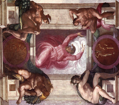 God scheidt licht en duisternis. Michelangelo