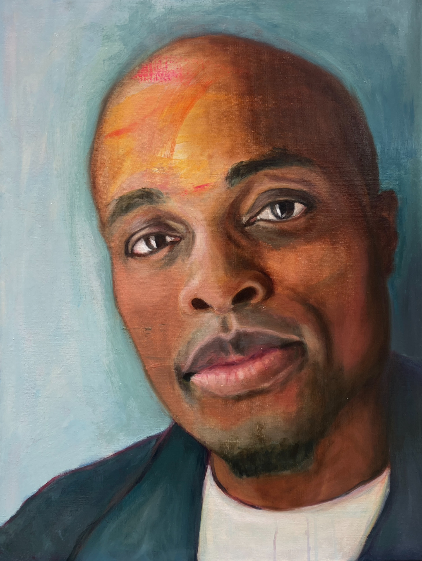 Portret Jandino Asporaat, geschilderd door Yolande Rommers