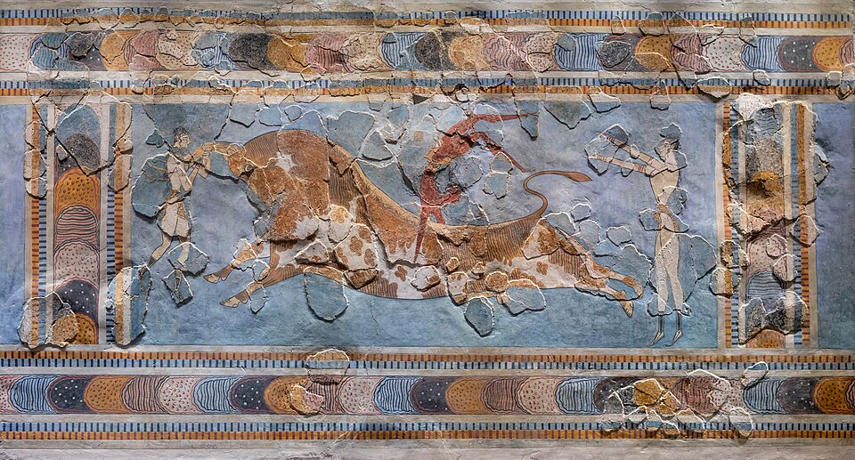 Stierenfresco in het paleis van Knossos, ca. 1450 v. C.