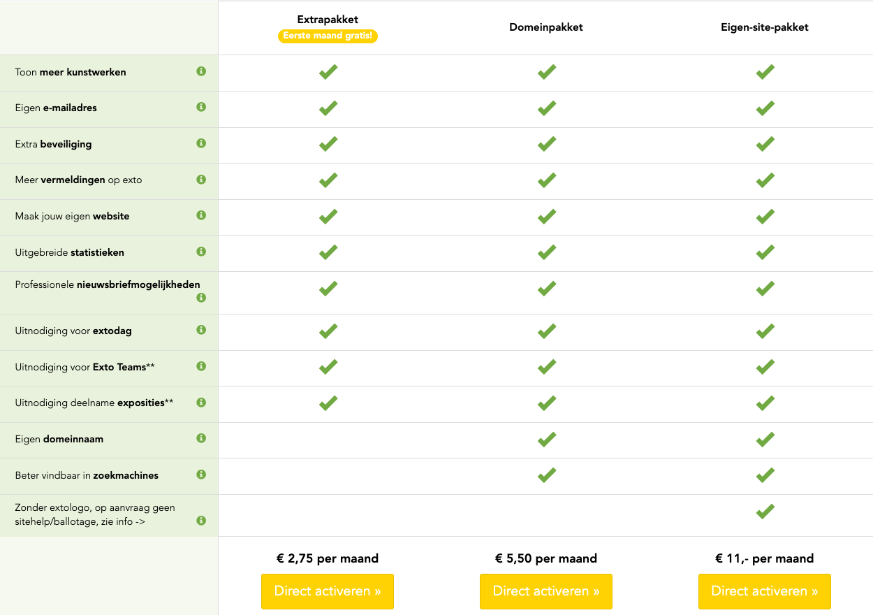 pakket mogelijkheden