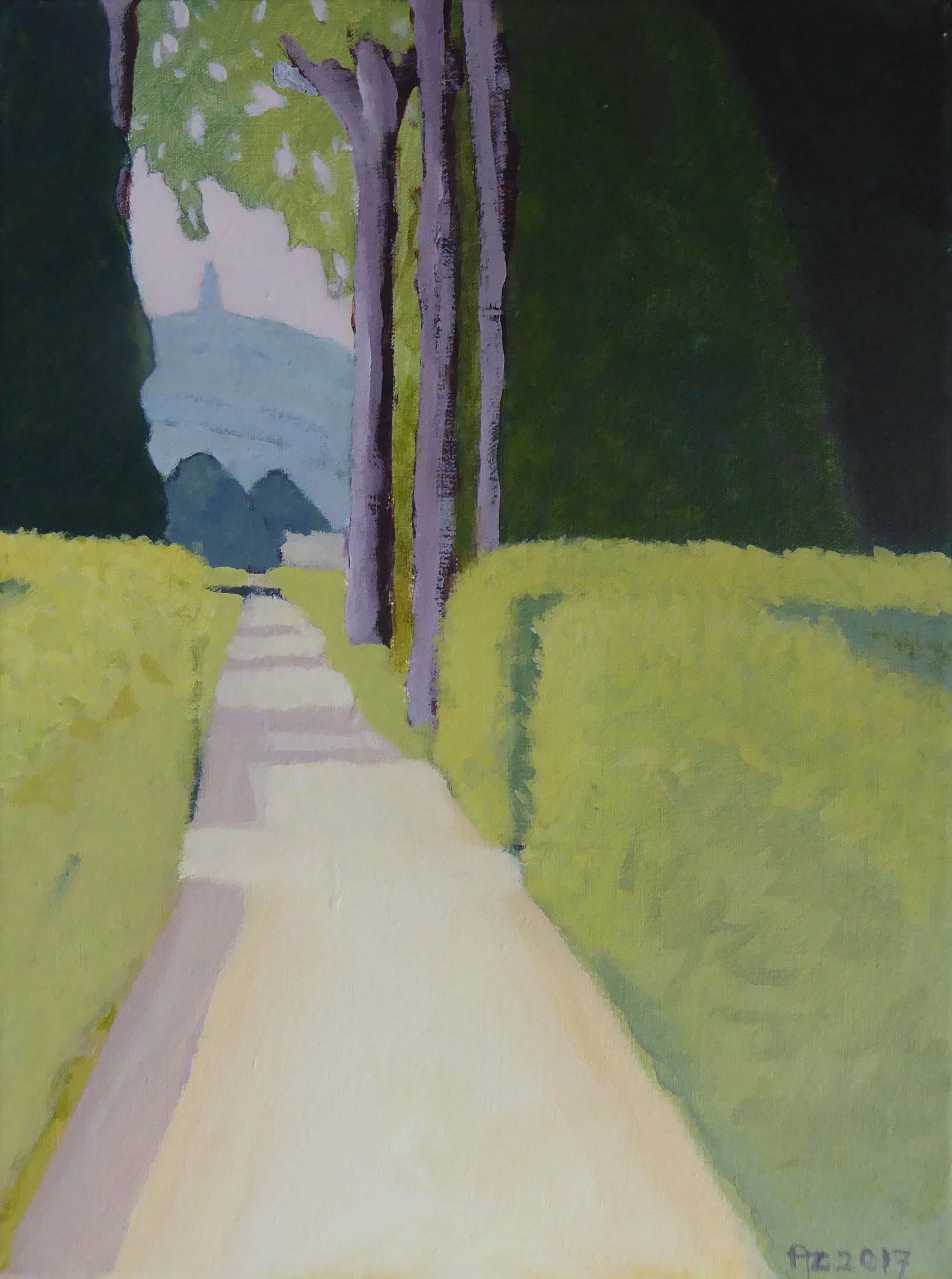 Anneke Zwager - Zicht op Elten, 2017, acryl op doek, 30 x 40 cm