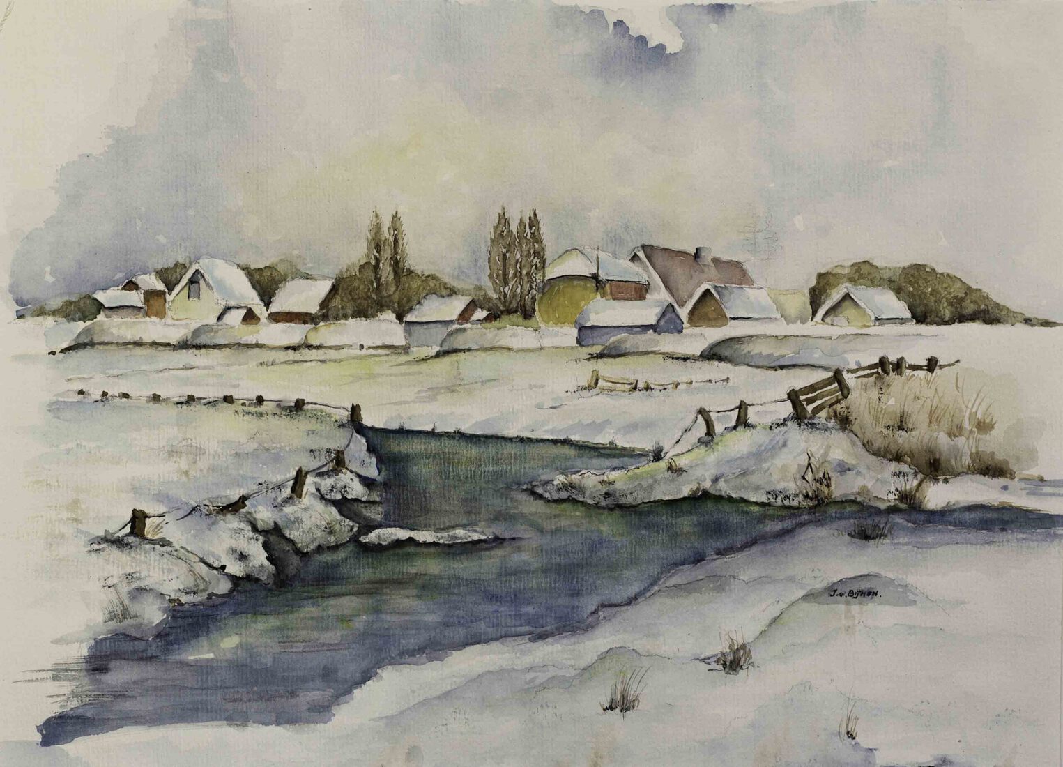 Dorp in de winter - Isabel van Bijnen