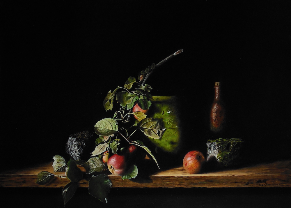 Stilleven met appels en kruik met groene algen - Jan Teunissen