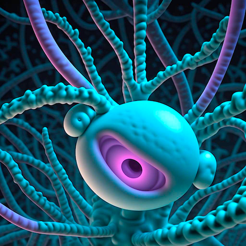 3D render pink healthy ovary female system on a desaturated turquoise background