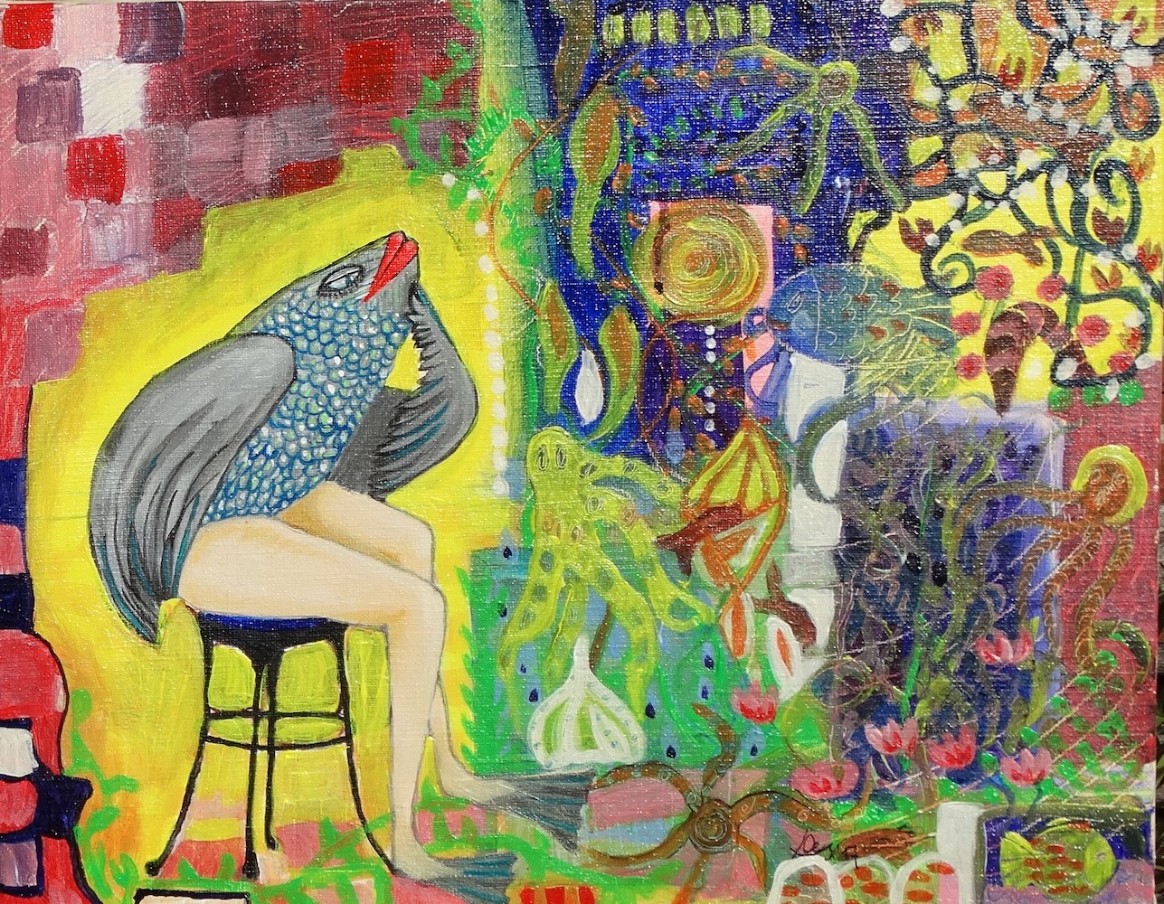 Vis op kruk - Loes Oosterveen