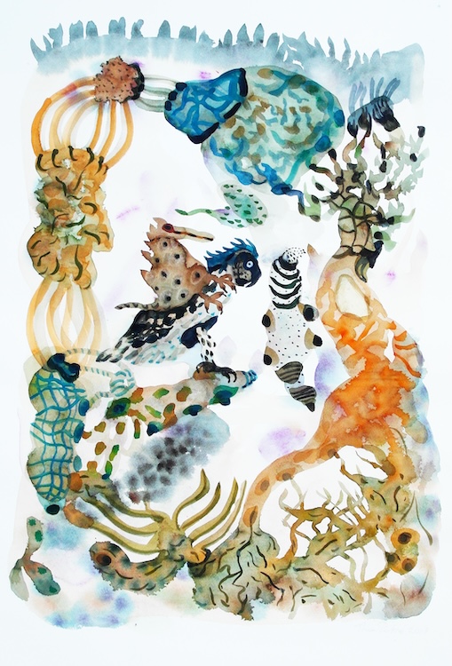 Schepsel en organismen  2018  aquarel  50 x 70 cm &mdash; Thea Peters