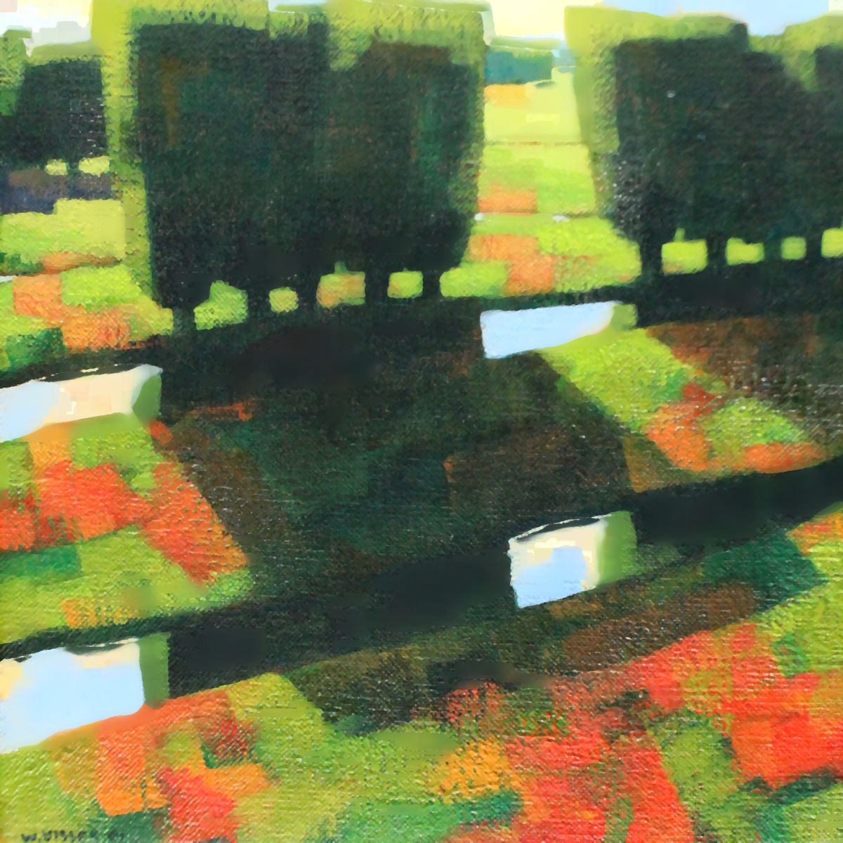 Polderlandschap met wilgen en tegenlicht. - Willem Visser